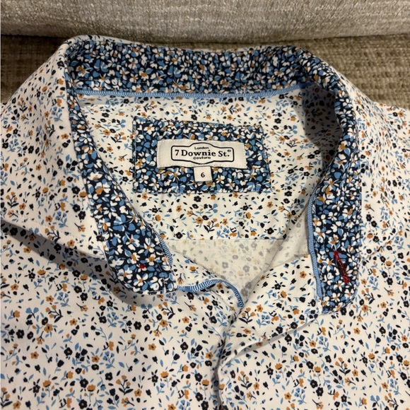 7 Downie Street  White and Blue Patterned Shirt - Picture 4 of 6